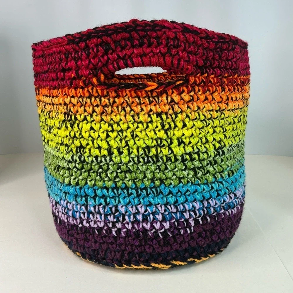 Handcrafted Multicolor Crochet Scrap Woven Tote Bag Basket Storage Handmade Knit